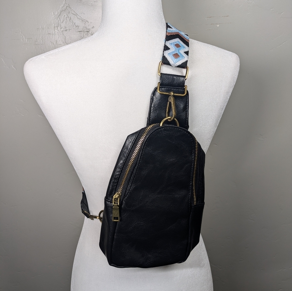 Vegan Leather Crossbody Bag | Adjustable Guitar Strap- 5 color options - Picture 4 of 11